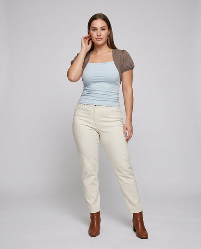 Damen nan doppellagiges tailliertes Cami-Top mit eingenähtem Kurzbolero und Ripp-Stretchjersey