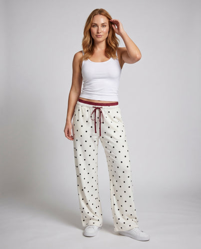 Damen nan feine Satin-Loungehose im Pyjama-Stil mit weitem Bein, elastischem Bund und Spitzenbesatz