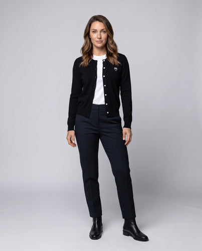 Damen nan Feinstrickcardigan mit Knopfleiste, Herz-Emblem und Layer-Effekt