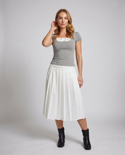 Damen nan figurbetontes Kurzarm-Lagenoberteil mit eingenähtem Satin-Untertop und Puffschulter