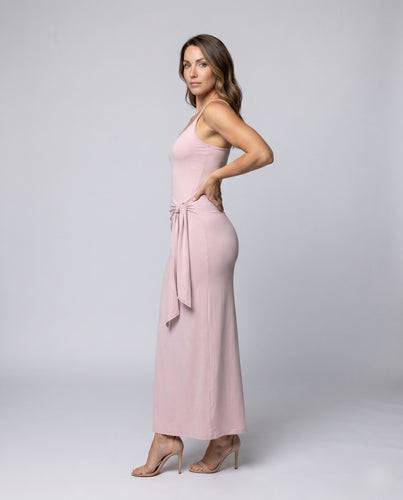 Damen nan figurnahtes Maxikleid mit schmalen Trägern, seitlicher Drapé-Knotenschärpe und fließendem Stretchjersey