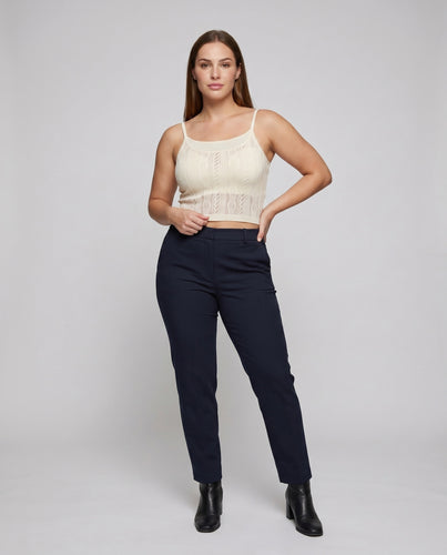Damen nan filigranes Häkel-Cami mit eingenähter Jersey-Unterlage und tailliertem Kurzschnitt