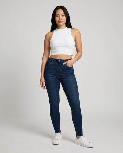 Damen nan formendes Crop-Top mit konturierenden Nahtpaneelen und Rundhalsausschnitt