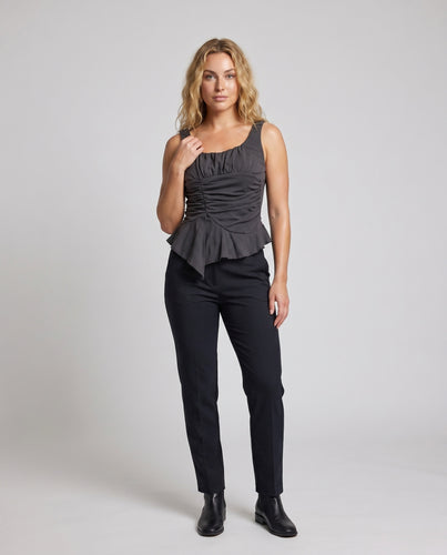 Damen nan gerafftes Trägertop mit Schößchen und asymmetrischer Drapierung