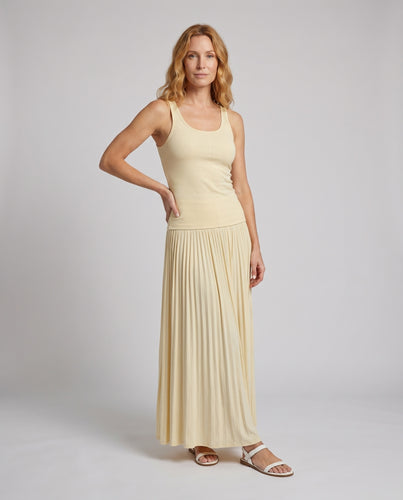 Damen nan geripptes Cami-Top und plissierter Midirock-Set mit taillierter Silhouette