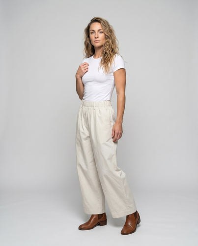 Damen nan hochgeschnittene weite Palazzo-Hose mit elastischem Komfortbund und Bügelfalte