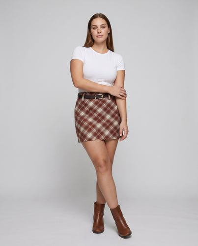 Damen nan karierter A-Linien Minirock aus Wollmix mit hoher Taille und Teilungsnähten