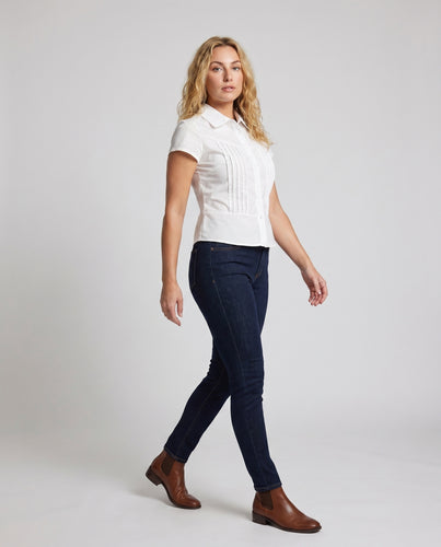 Damen nan kurzärmelige Hemdbluse mit Biesenfront, Taillierung und klassischem Kragen
