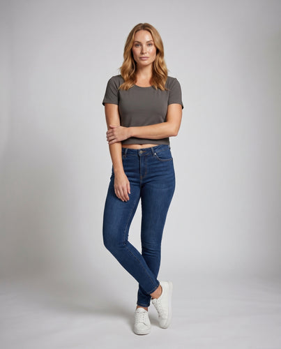 Damen nan kurzes Boxy-Shirt aus Baumwollmix mit Rundhalsausschnitt