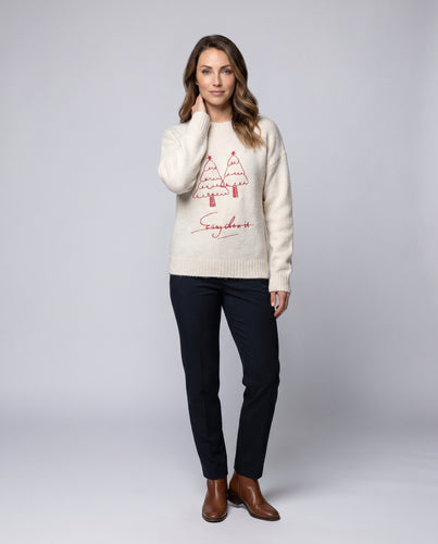 Damen nan kuscheliger Oversize-Pullover mit Mohair-Effekt und minimalistischer Weihnachtsstickerei