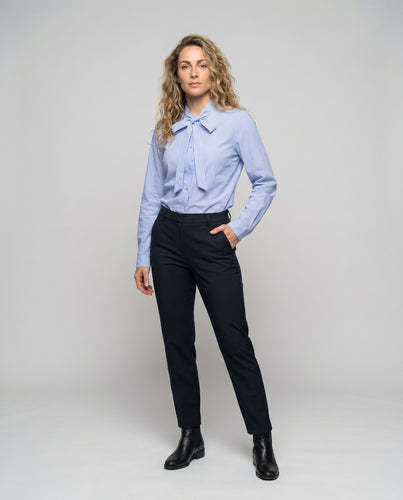 Damen nan lässige Hemdbluse mit Schleifenkragen, feinem Streifenmuster und langen Manschetten