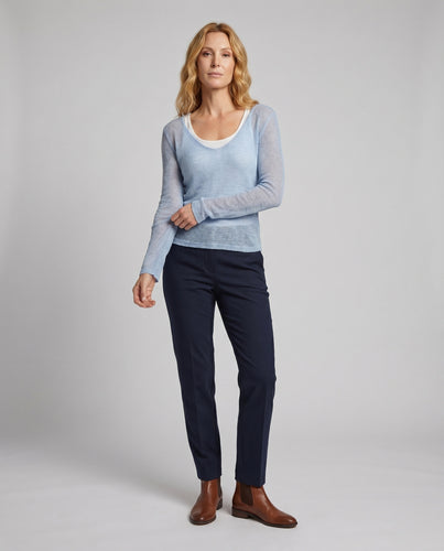 Damen nan leichter transparenter Feinstrickpullover mit weitem Rundhalsausschnitt und weit geschnittener Silhouette
