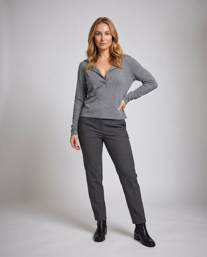 Damen nan leichtes Lagen-Longsleeve mit Henley-Knopfleiste und integriertem Cami-Bustier