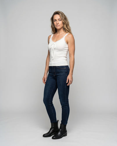 Damen nan Lingerie-inspiriertes Cami mit Spitzenkante, Bindeband und feinem Rippjersey