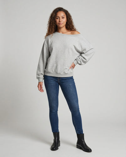 Damen nan lockerer Sweatpullover mit weitem U-Boot-Ausschnitt, überschnittener Hänge-Schulter und elastischem Saum