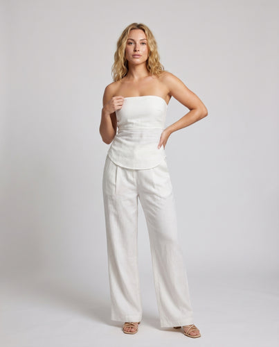 Damen nan luftiges Bandeau-Leinen-Set mit hochtaillierter Palazzohose