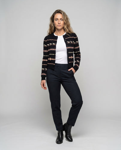 Damen nan Norweger-Intarsien-Feinstrickcardigan mit Rundhalsausschnitt und Knopfleiste
