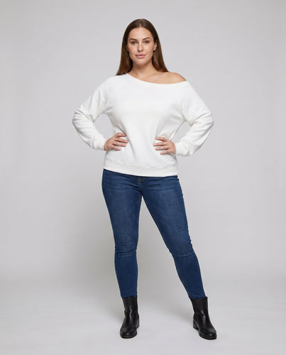 Damen nan Oversize-Sweatshirt mit Ein-Schulter-Schnitt, Raglanärmeln und Rippbündchen