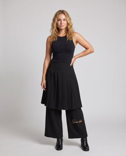 Damen nan plissierte Culottehose mit angenähtem Rock und weitem Bein