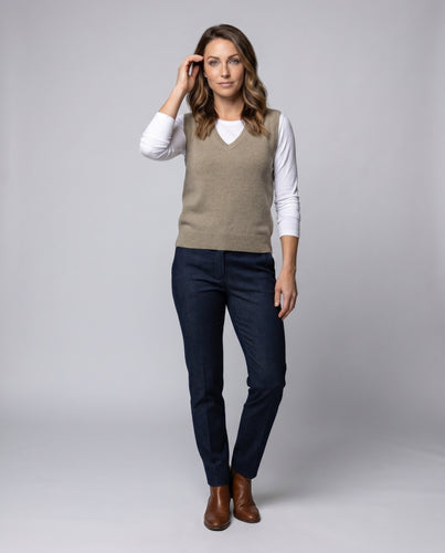Damen nan schlichter V-Neck Pullunder aus softem Feinstrick mit breitem Rippbund