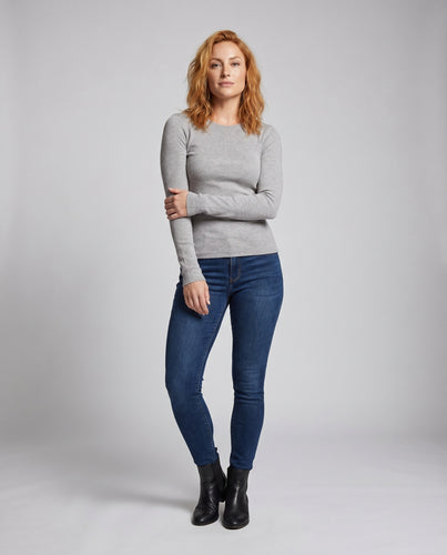 Damen nan schmaler Rippfeinstrick-Pullover mit taillierter Silhouette und flachem Rundhalsausschnitt