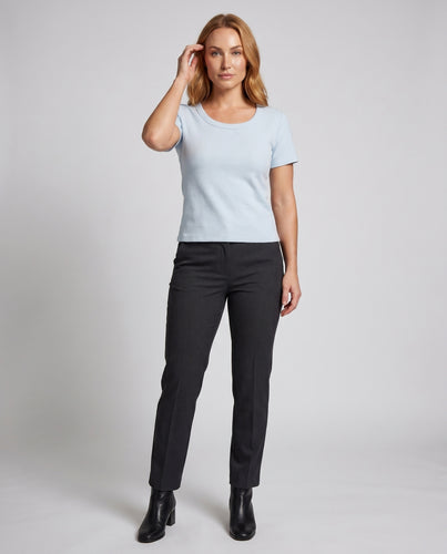 Damen nan strukturiertes Kurzarm-Strickshirt mit Rundhalsausschnitt und feiner Waffelstruktur