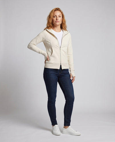Damen nan taillierte Kapuzenjacke aus Baumwollmix mit zweiseitigem Reißverschluss, Kängurutaschen und Rippbündchen
