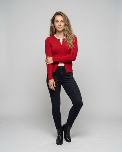 Damen nan taillierter Feinstrickcardigan mit dekorativer Schlaufenknopfleiste und schmaler Silhouette