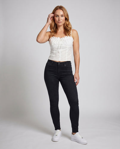 Damen nan tailliertes Mieder-Cami mit Broderie-Anglaise, Zierknopfleiste und Bindeband