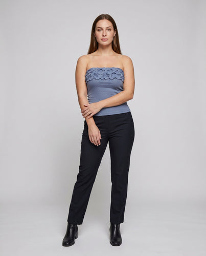 Damen nan tailliertes Ripp-Bustier mit mehrlagigen Volants und feiner Punktstruktur