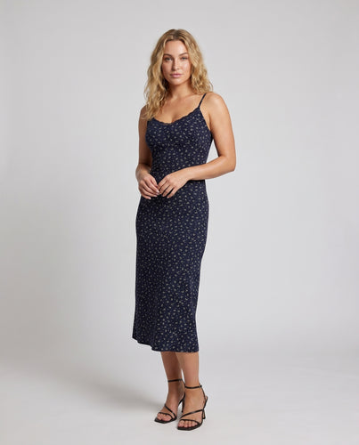 Damen nan tailliertes Slipkleid mit V-Ausschnitt, Spitzenkante und Mikroblumenmuster