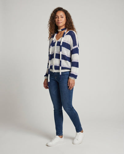 Damen nan weit geschnittener Strickcardigan mit integriertem Bindeschal und Knopfleiste