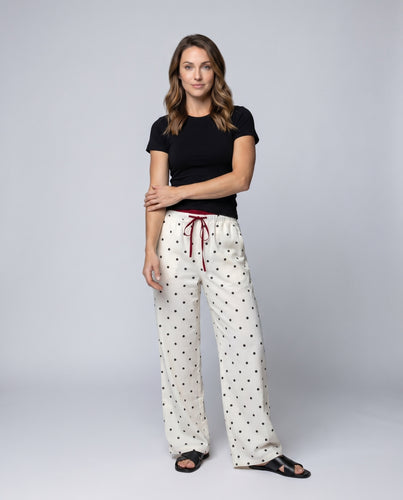 Damen nan weite Polka-Dot Palazzo-Hose mit elastischem Komfortbund und Bindekordel