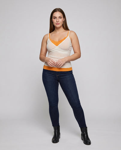 Damen nan zartes Lagen-Cami mit integriertem Spitzenbustier und Wickel-Overlay