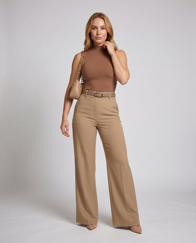 Damen elegante Hochbund-Hose mit weitem Bein und Gürtel