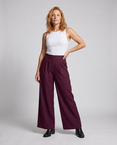 Damen elegante weite Hose mit hohen Bundfalten
