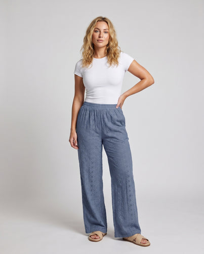 Damen weite Brokat-Hose mit elastischem Bund