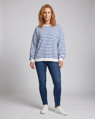Damen gestreifter Oversize-Pullover mit Rundhalsausschnitt