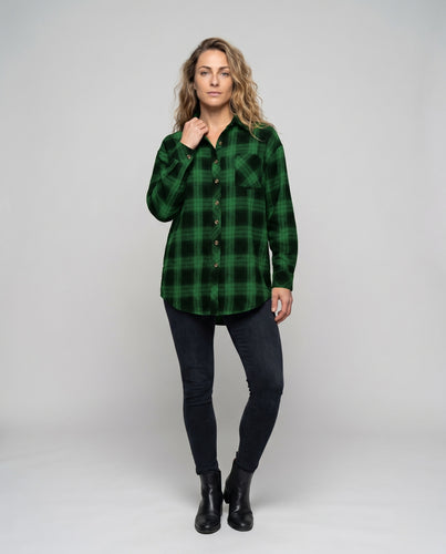 Damen Karierte Hemdjacke mit Kapuze und Knopfverschluss