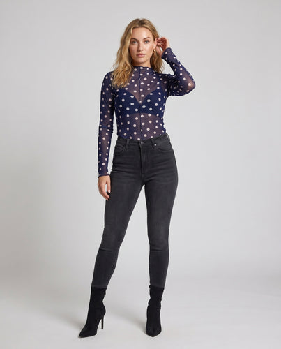Damen Langärmliger Polka-Dot Bodysuit