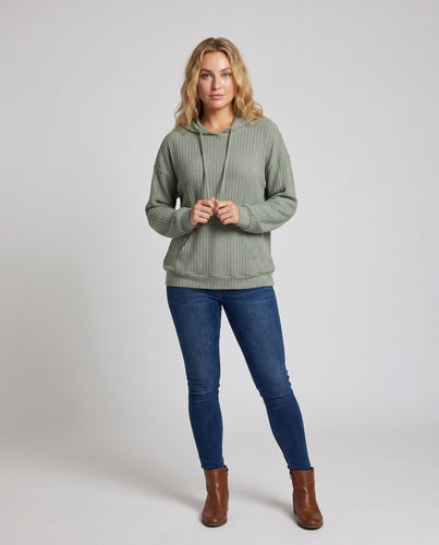 Damen lässiger Kapuzenpullover mit strukturiertem Rippdesign