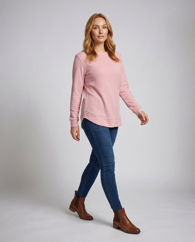 Damen lässiger Pullover mit strukturiertem Gewebe und Rundhalsausschnitt