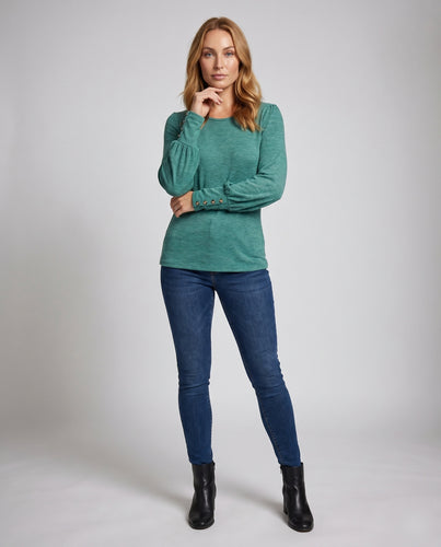 Damen lässiges Langarmshirt mit dekorativen Knöpfen