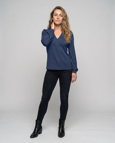 Damen V-Ausschnitt Bluse mit Raffungen