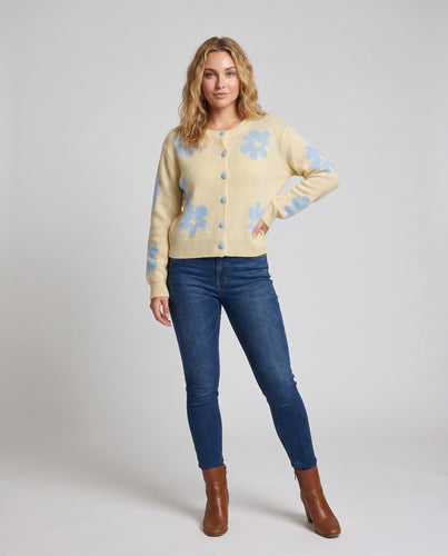 Damen Strickjacke mit floralen Mustern und Knopfverschluss