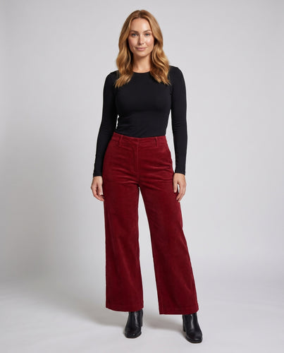Damen Weite Cordhose mit hohen Bund und modischen Falten