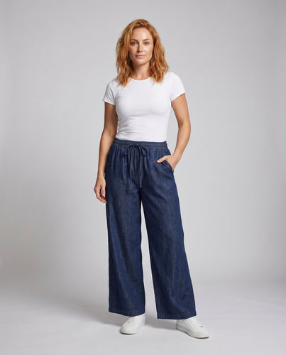 Damen Weite Denim-Hose mit lässigem Schnitt und elastischem Bündchen