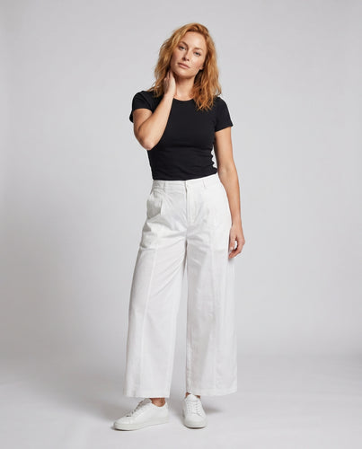 Damen weite, elegante Stoffhose mit hohem Taillenbund und bequemen Eingrifftaschen