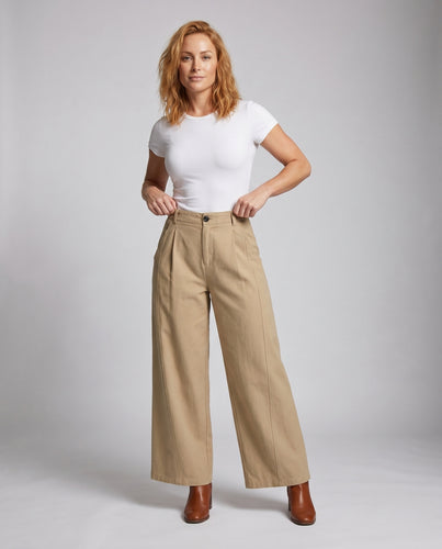 Damen weite High-Waist Hose aus Baumwollgemisch