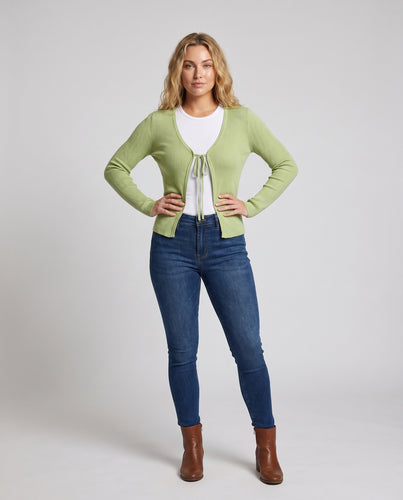 Damen lässiger Strickcardigan mit verstellbarem Kordelzug und feiner Rippenstruktur